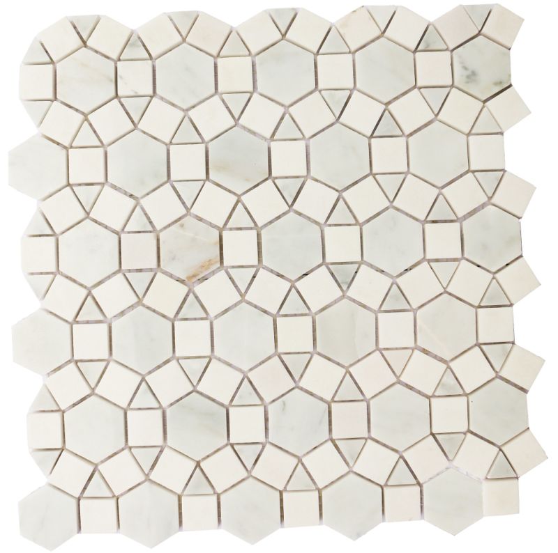 Pure White Color Copper Coin Design Marble Mosaic