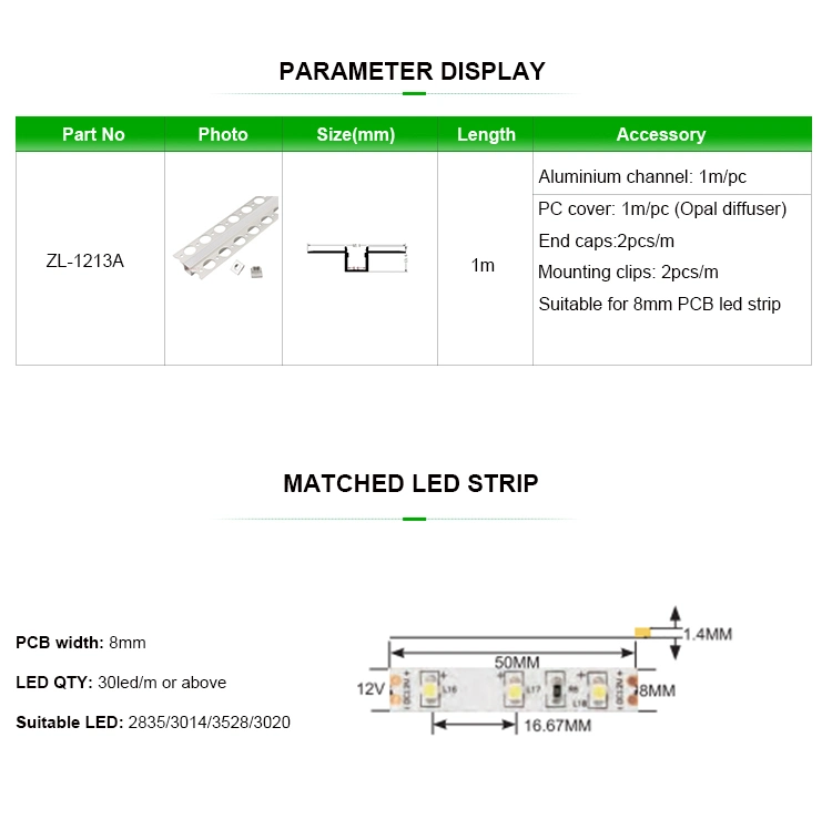 8mm PCB Width LED Strip Copper Heat Sink Aluminium Profile