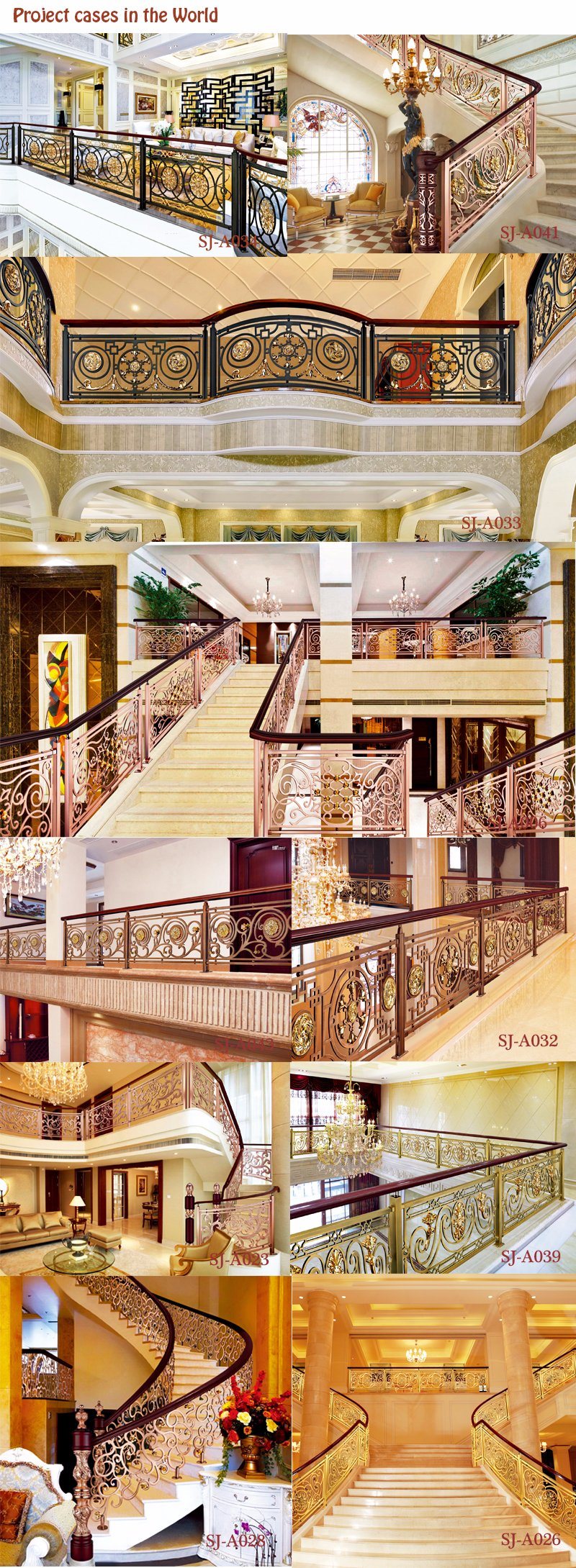 Villa K-Gold Copper Stair Railing and Luxury Stair Balustrade with Decorative Panel