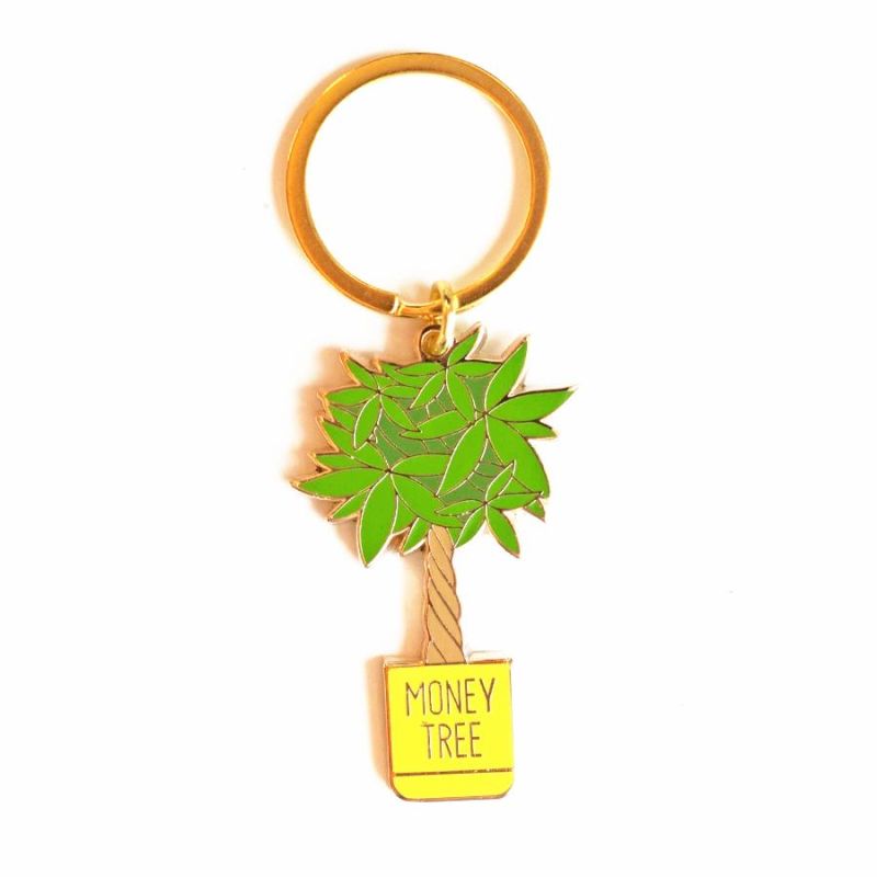 Stamped Rose Metal Leaf Keychain Enamel Gold Brass