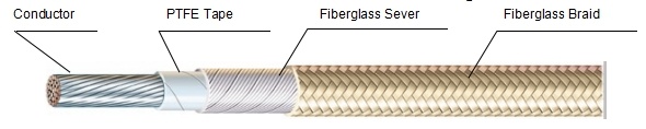 24AWG PTFE Tape Insulated Fiberglass Braided UL5256 Cable