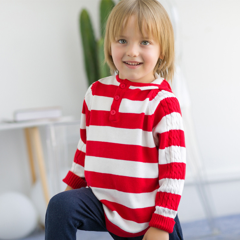Children's Clothing Thin Hodded Knitwear Striped Sweater
