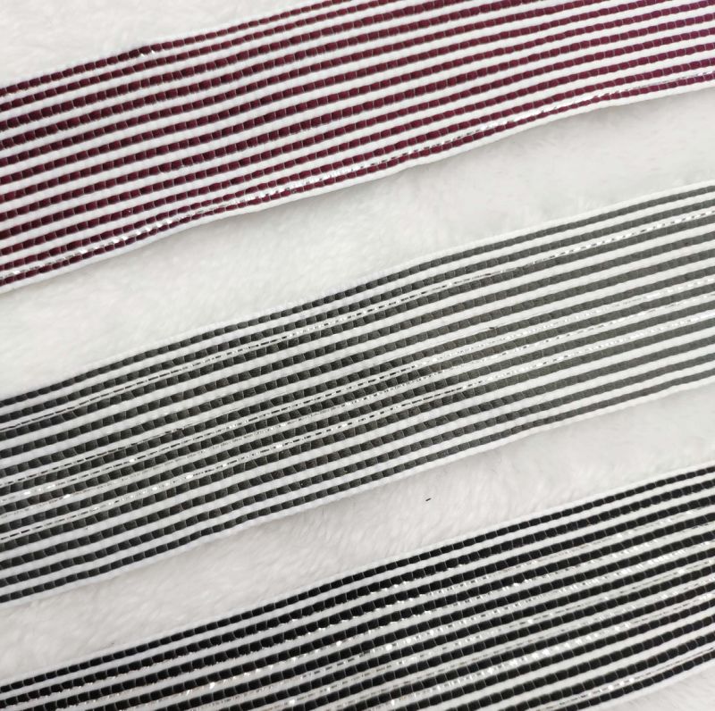 Fashion Striped Ribbon Fancy Tape with Shinny Silver Lurex