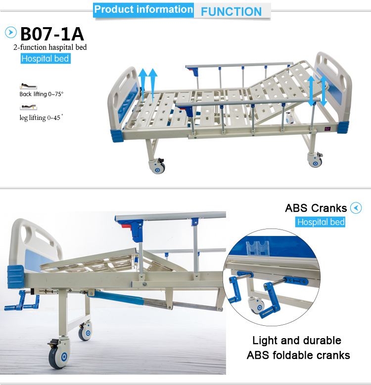 ABS Headboard 2 Crank Double Function Manual Hospital Medical Beds