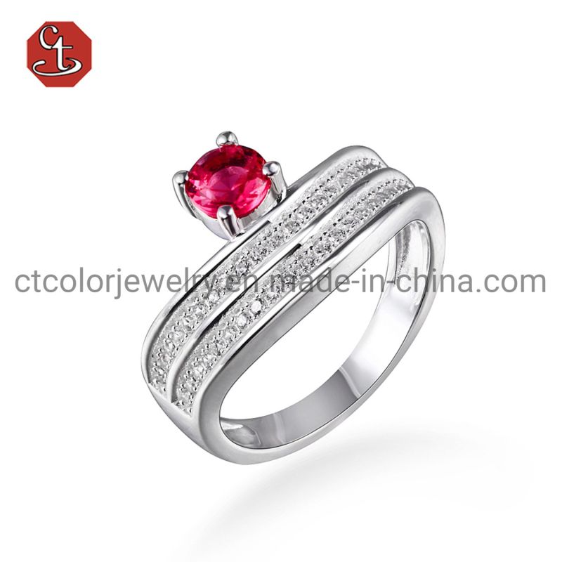 Wedding Rings with Ruby/Black Stone 925 Sterling Silver Inlaid CZ