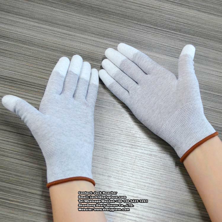 ESD Glove Copper Fiber Knit PU White Coating with Ce