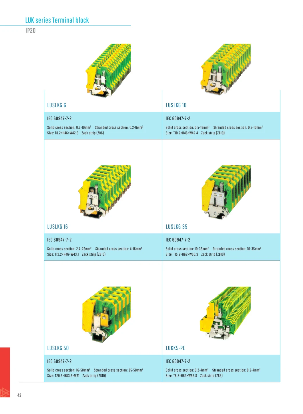 Ce Approved 10.2*46*42.4mm Insulated Terminal Block 0.5-16 mm2 Earth Terminal Strip Connector