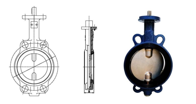 Ductile Iron Manual Rubber Lining Wafer Butterfly Valve