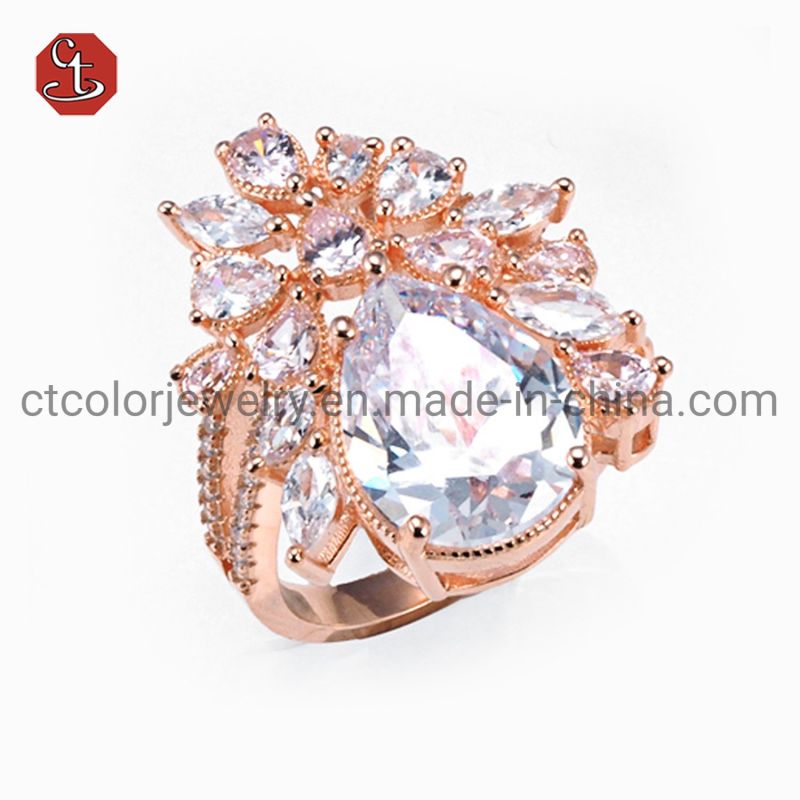 Peridot/Pink Stone Luxury Jewelry Fashion Copper Ring Inlaid CZ