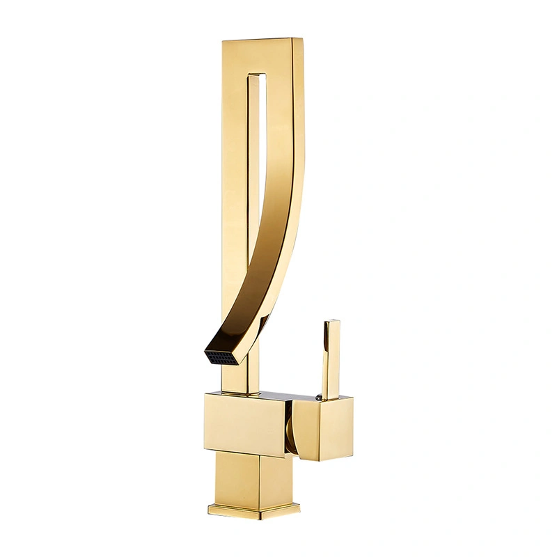 Sanitary Ware Retail Creative Brass Golden Bathroom Sink Mixer Taps Waterfall Gold Basin Faucet