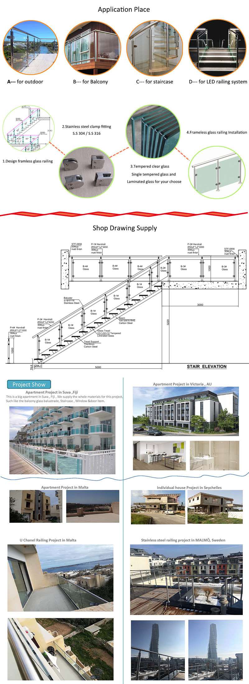 Commercial Building Stainless Steel Decorative Balcony Railings