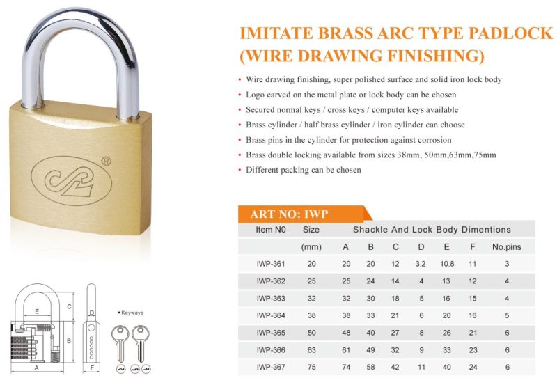 Cheap Wire Drawing Finishing Imitate Brass Arc Type Padlock