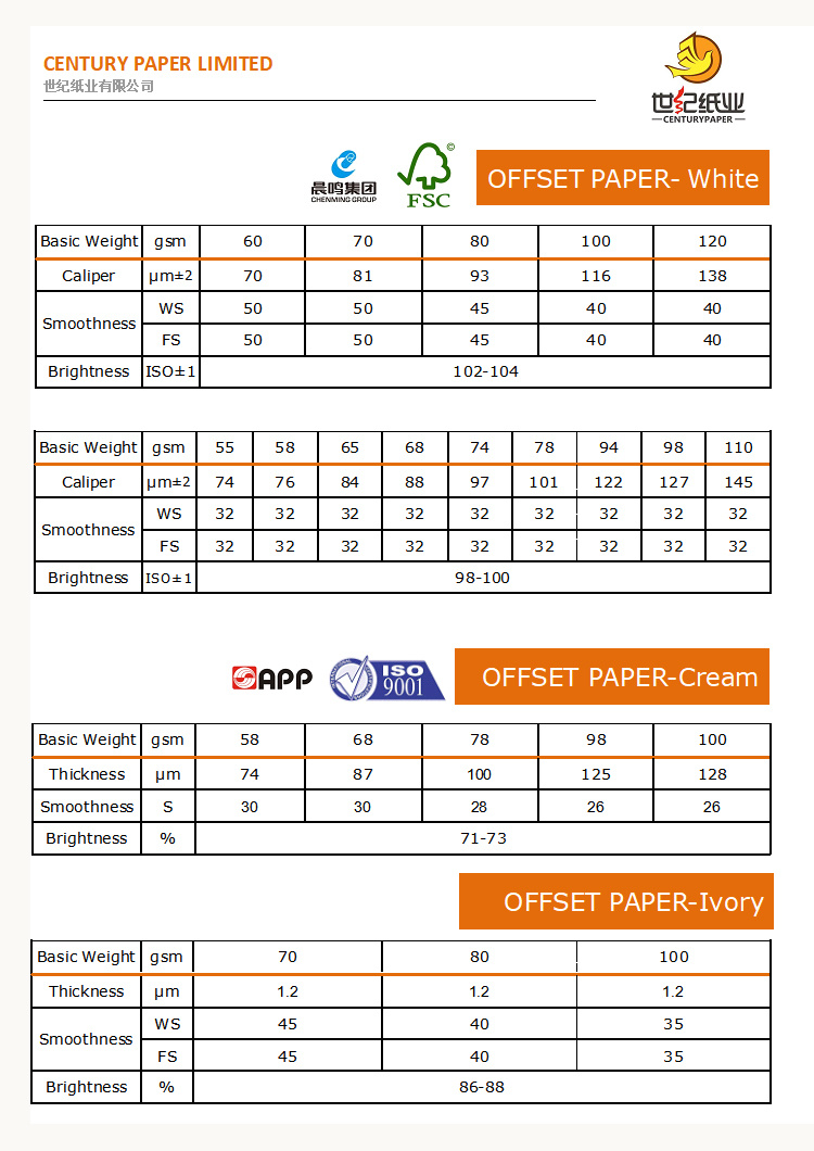 Uncoated White Woodfree Offset Printing White Bond Paper in China