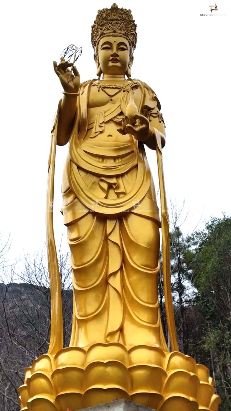 Gold Leaf Copper Religion Avalokitesvara Buddha Statue for Temple