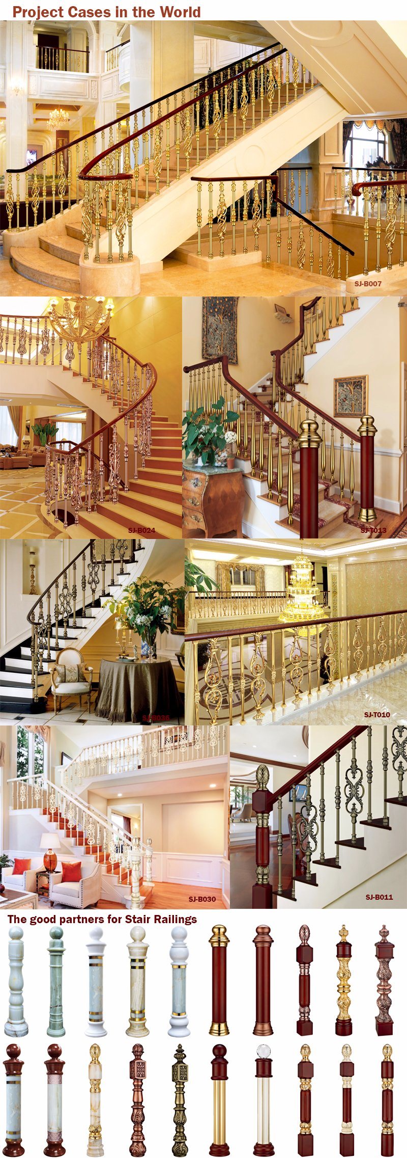 Wholesale Prefab Metal Stair Railing Antique Copper Balustrade for Duplex House