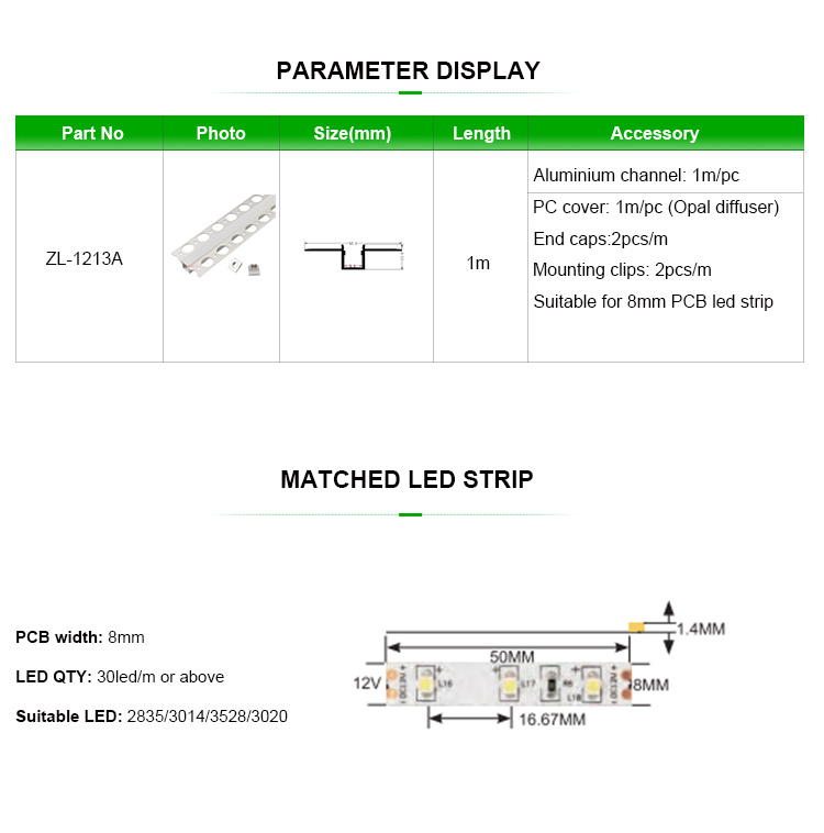 8mm PCB Width LED Strip Copper Heat Sink Aluminium Profile