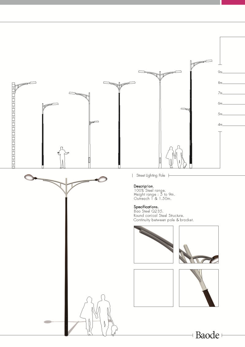 Ce Galvanized Steel/Metal Solar LED Street Lighting/Light Lamp Mast/Pillar/Column/Poles (DG-12)