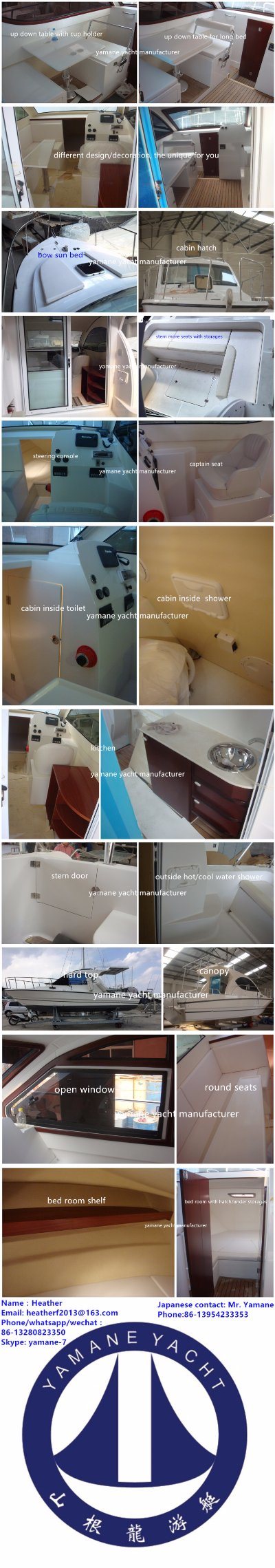 Yamane 27FT Luxury Fiberglass Fishing Boat with Big Cabin