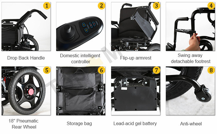 Hot Sell Foldable Power Wheelchair with Motor Controller and Battery Electric Wheelchair