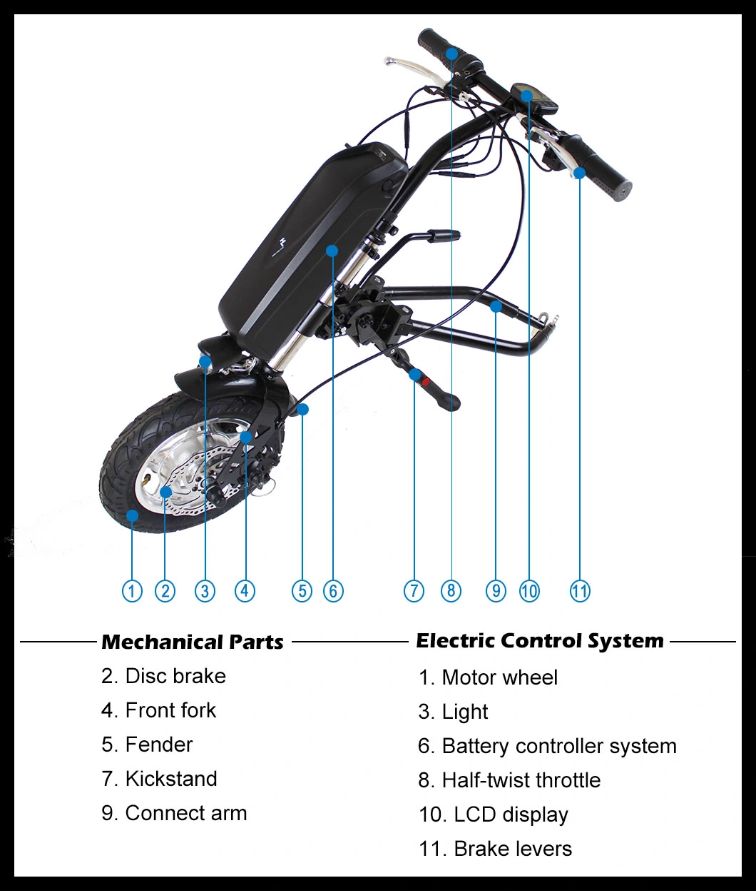 Hot Sale 250W 350W 36V 12inch Electric Handcycle Wheelchair for Older with 36V10.4A Battery