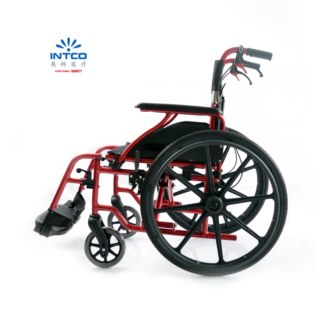 Medical Equipment Foldable Aluminum Wheelchair with Attendant Hank Brakes