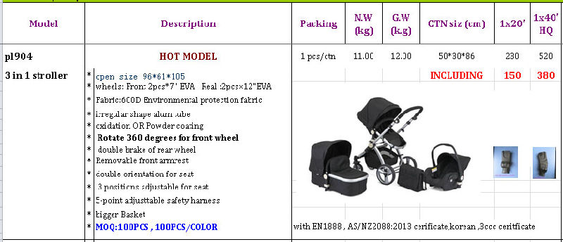 2018 3 in 1 Baby Children Kids Pram with Big Wheel