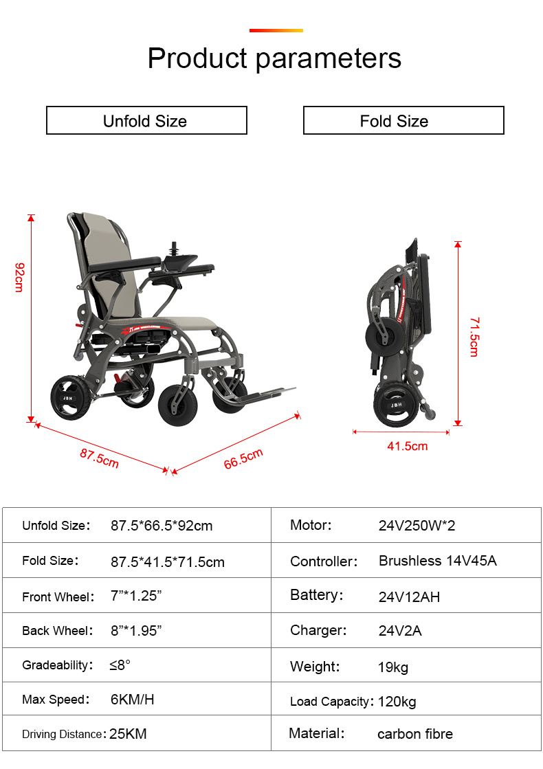 2020 Hot Selling Light Power Wheelchair Aluminum Alloy Electric Wheelchair Remote Wheelchair