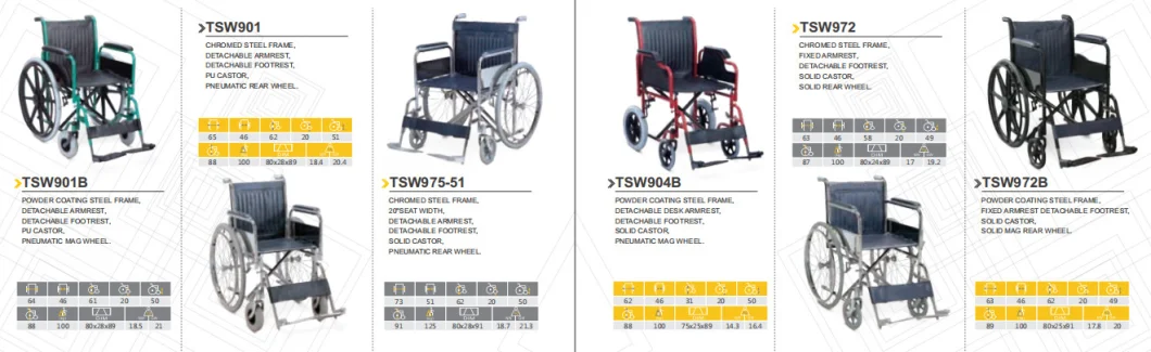 Hospital Lightweight Foldable Powder Coating Steel Frame Manual Wheelchair