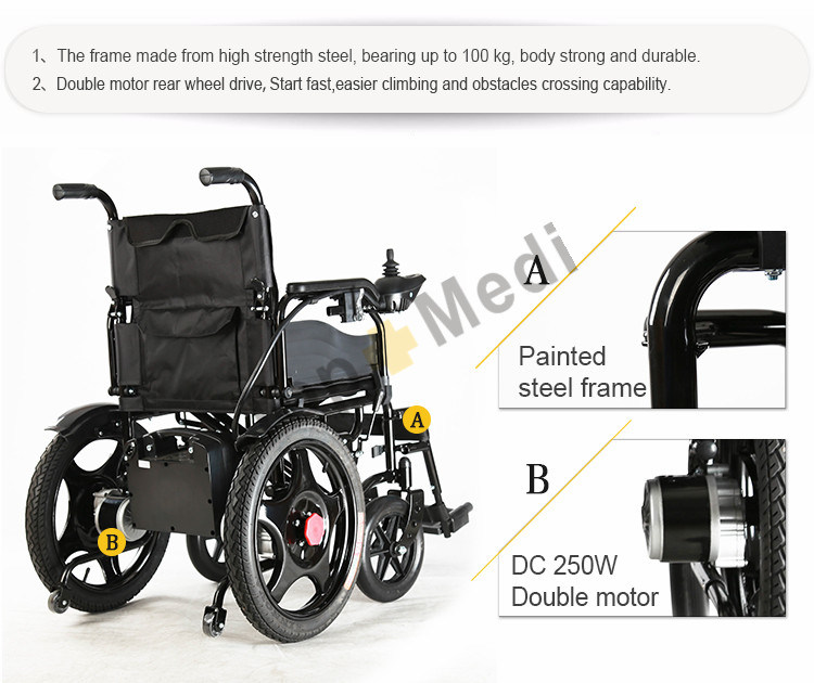 Hot Sell Foldable Power Wheelchair with Motor Controller and Battery Electric Wheelchair