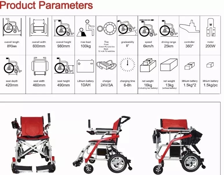 Medical Equipment Lightweight Electric Power Wheelchair for Disabled People