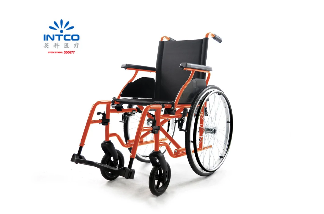 Medical Equipment Foldable Aluminum Wheelchair with Attendant Hank Brakes