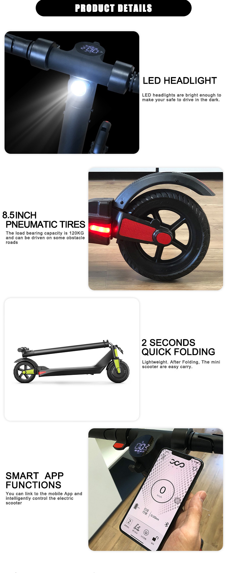 Manufacturer Two Wheels 350W Motor Power Foldable Electric Scooter Kick Scooter