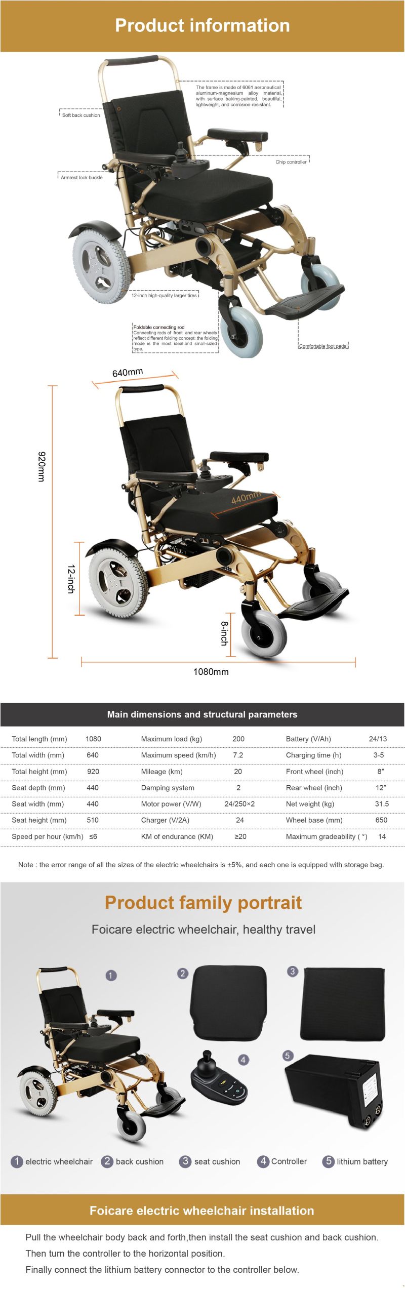 P1 Quick Folded Rehabilitation Therapy Properties Electric Wheelchair Power Wheelchair