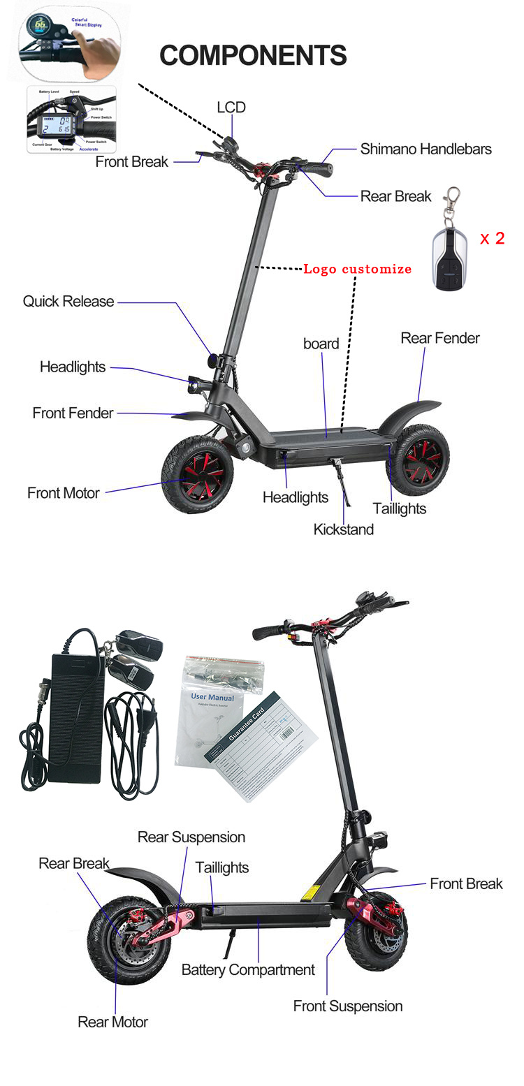 10 Inch Kick Electrico Scooters 3600W Dual Motor Electrical Scooter with Double Charging Port