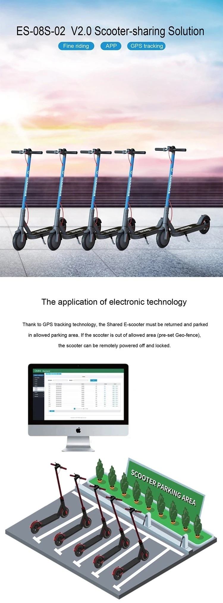 Electric Sharing Scooter 4G GPS Balancing Scooter with Removeable Battery