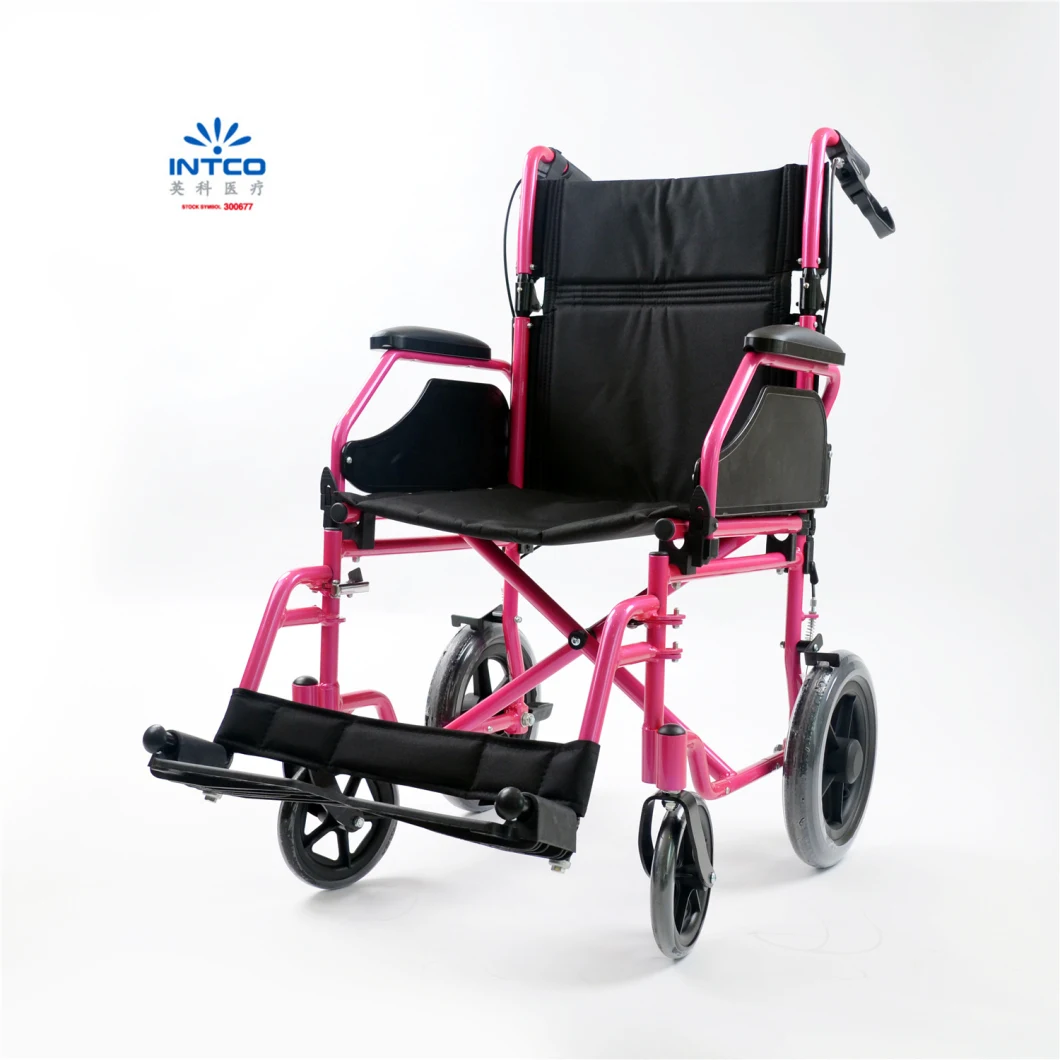 Medical Equipment Compact Aluminum Wheelchair with Attendant Hand Brakes