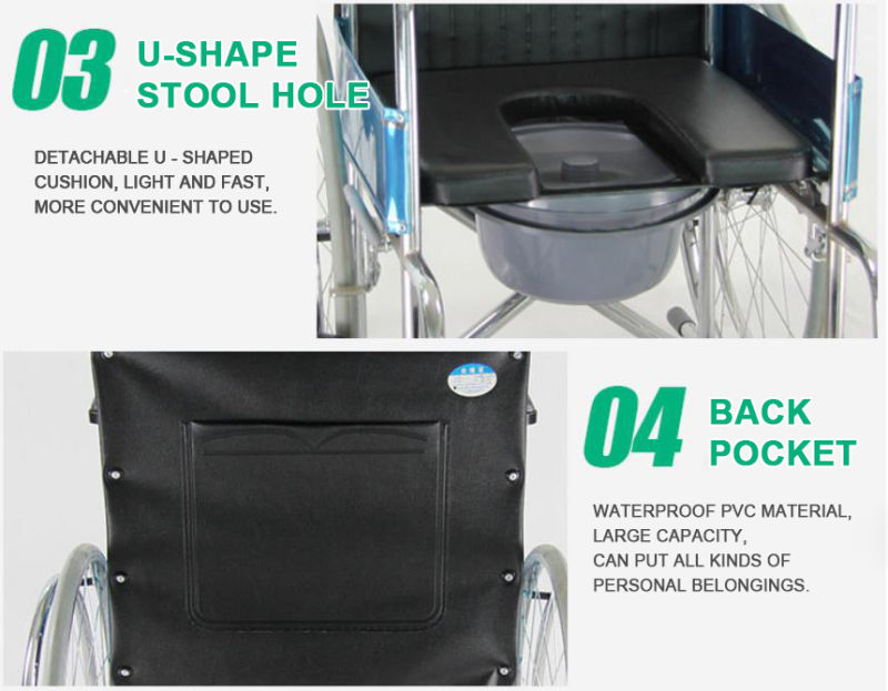 Wheelchair Transport Medical Folding Manual Commode Wheelchair