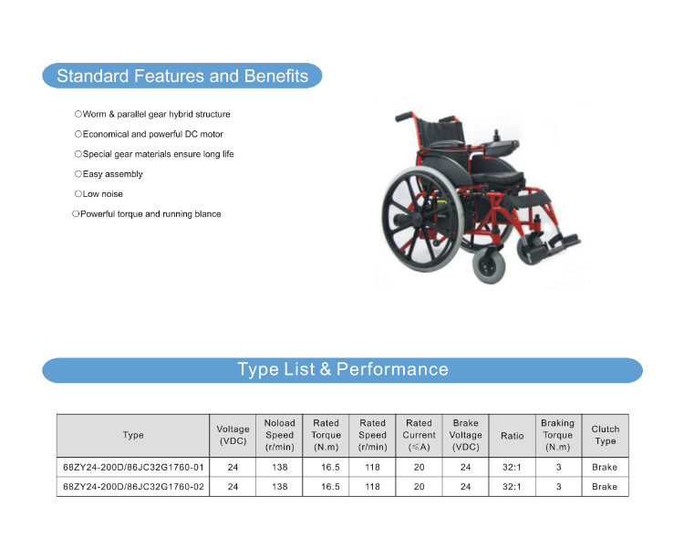 Medical Equipment DC Brush Motor for Electric Wheelchair Mobility