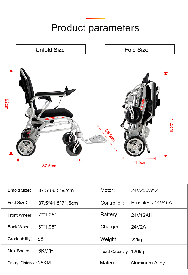 Power Aluminum Alloy Folding Electric Wheelchair for outdoor Travel