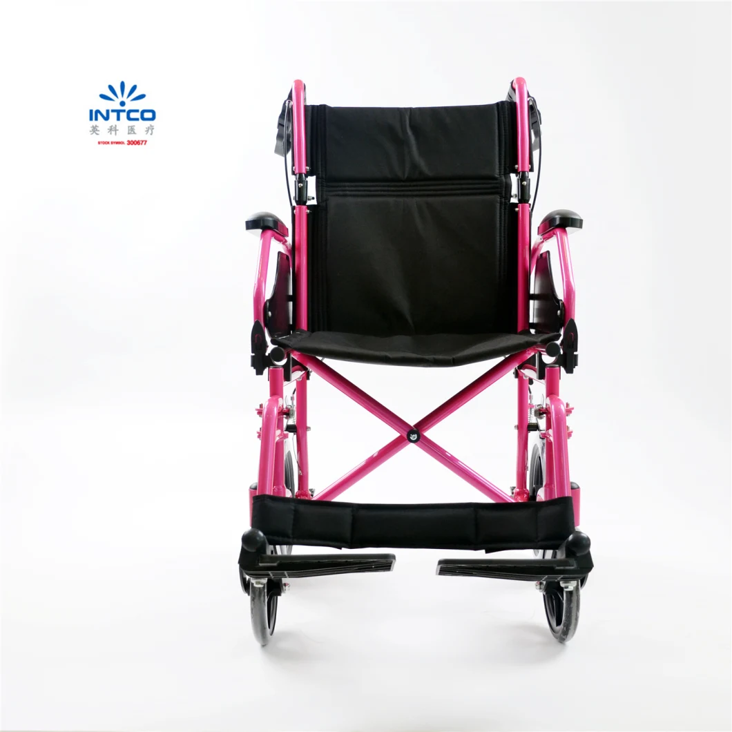 Medical Equipment Compact Aluminum Wheelchair with Attendant Hand Brakes