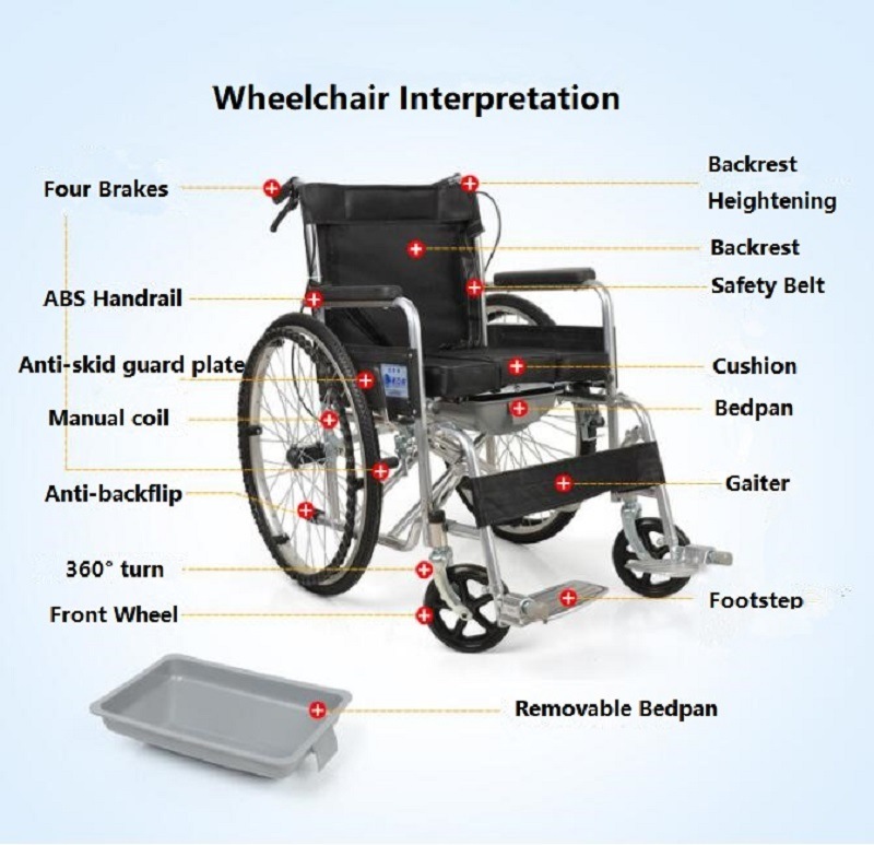 Manual Wheelchair Medical Equipment Hospital Foldable Lightweight Aid Wheelchair