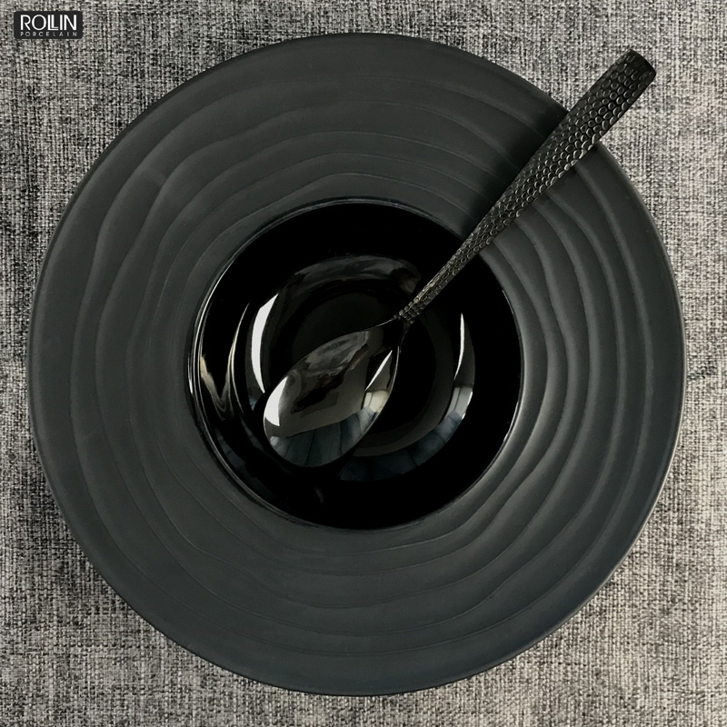 Black Porcelain Soup Plates Pasta Plates for Restaurant