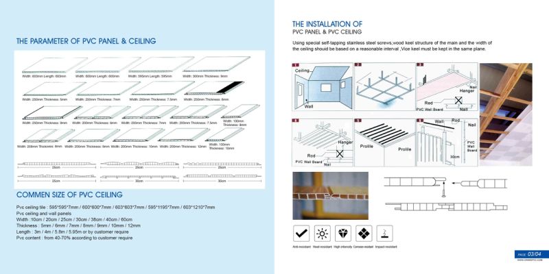 Various Designs and Sizes Waterproof PVC Ceiling