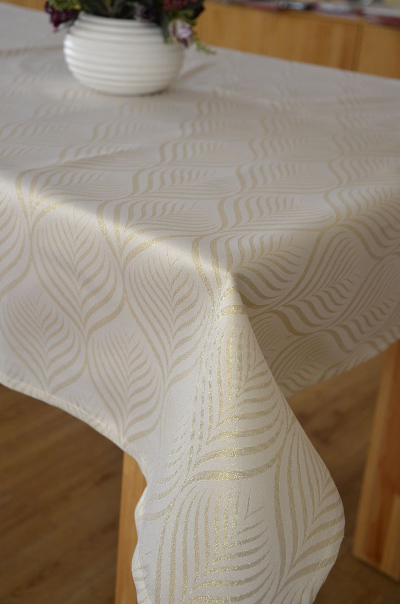 Wholesale Leaf Jacquard Tablecloth White Polyester Table Cloth