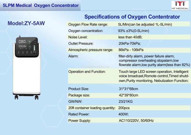 Mt Medical 0L Hospital Equipment Portable Oxygen Concentrator Machine