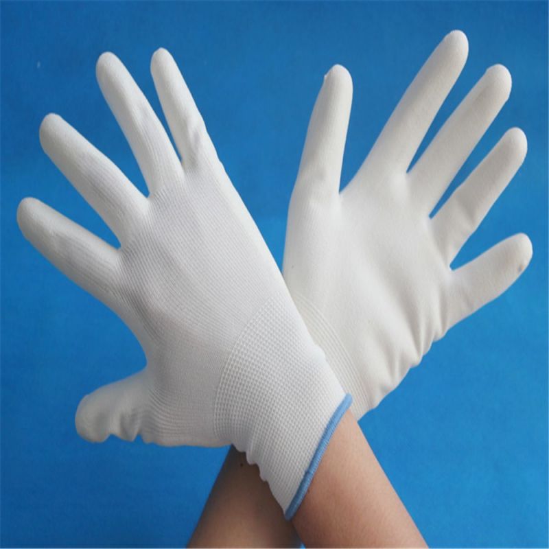 13 Gauge White Nylon Knit White Polyurethane Palm Coating Gloves