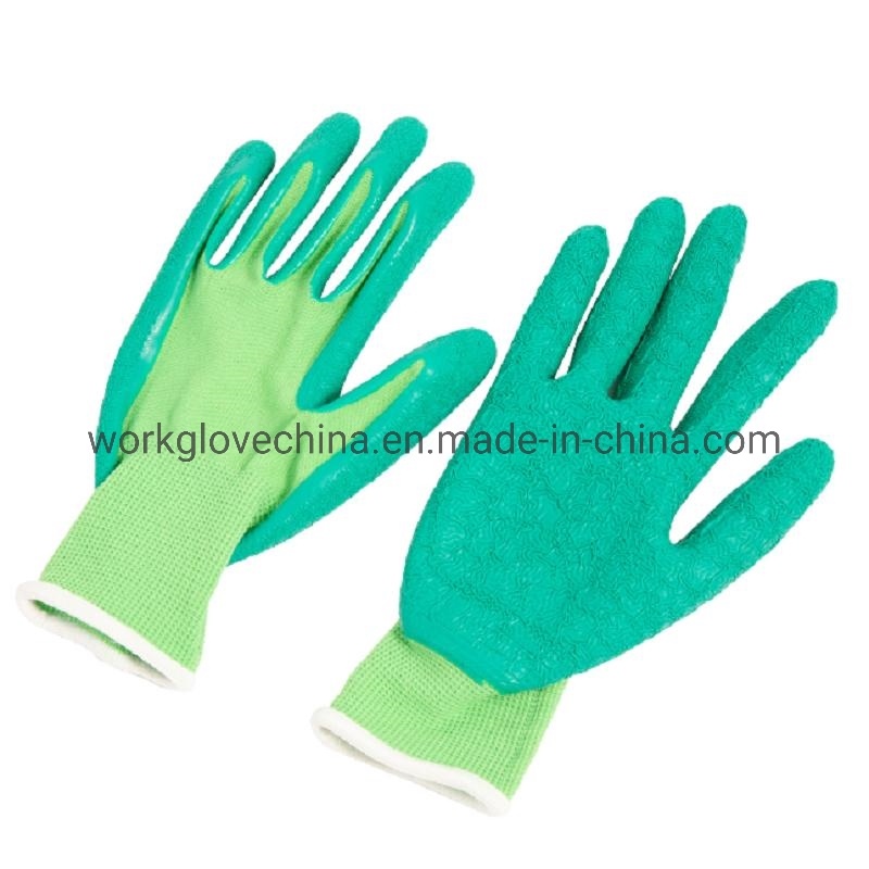 Red Polyester Shell Latex Crinkle Coated Labor Safety Work Gloves