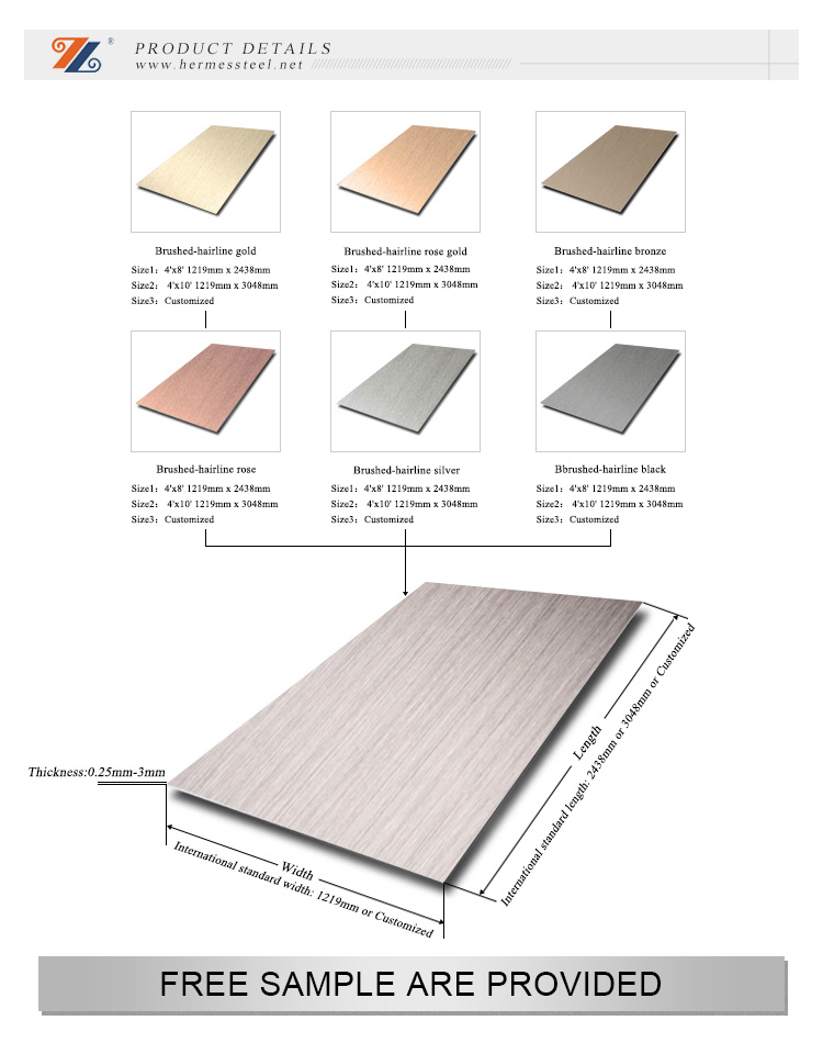 201 304 316 Brush Stainless Steel Prodcuts China Supplier Golden Plate