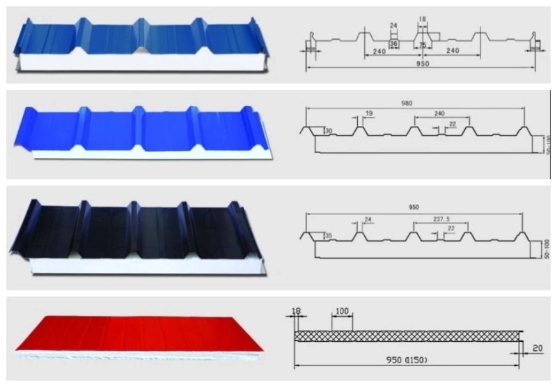 Roof EPS Sandwich Panel 100mm Polyurethane Foam Sandwich Panel