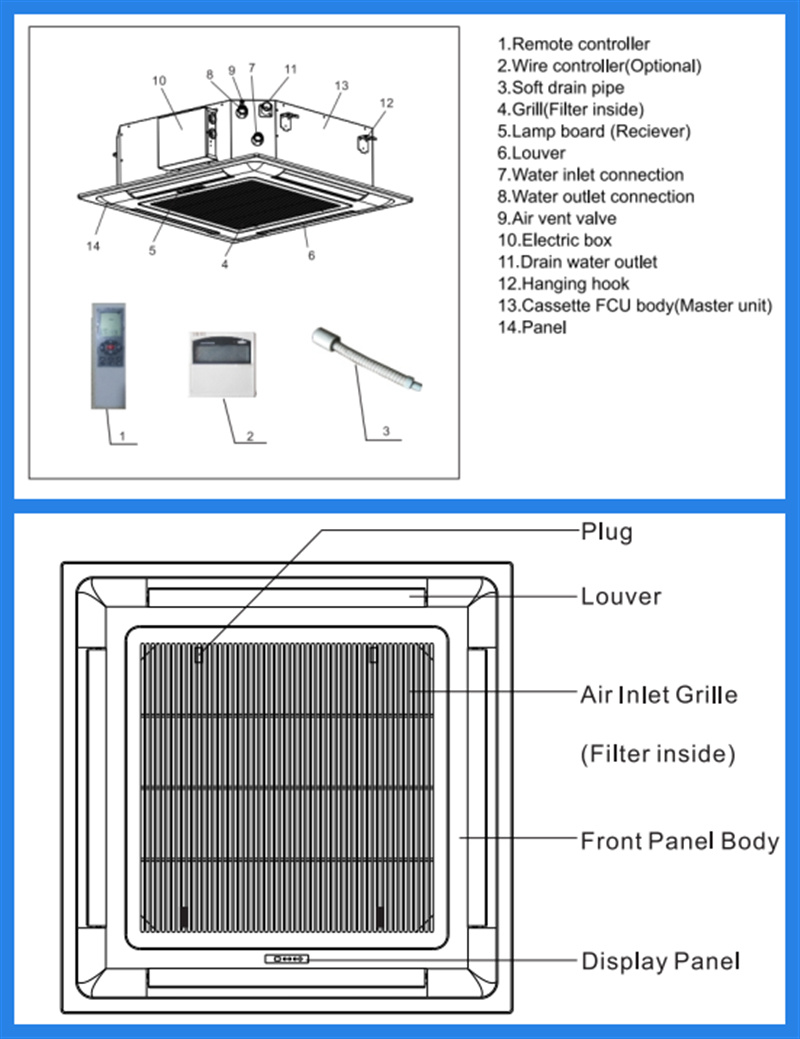 Industrial Central Air Conditioning Cold Hot Ceiling Cassette Fan Coil